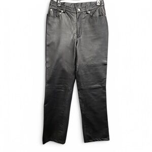 Newport News‎ Leather Pants Womens 8 Black Lined 28" Inseam Moto Riding Straight
